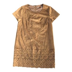 Coco + Jaimeson Faux Suede Brown Laser Cut Mini Dress